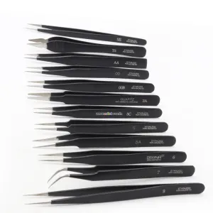 12pc Black Steel Tweezer Set (00,00B,2A,3C,5,5A,6,7,9,AA,SS,TS)