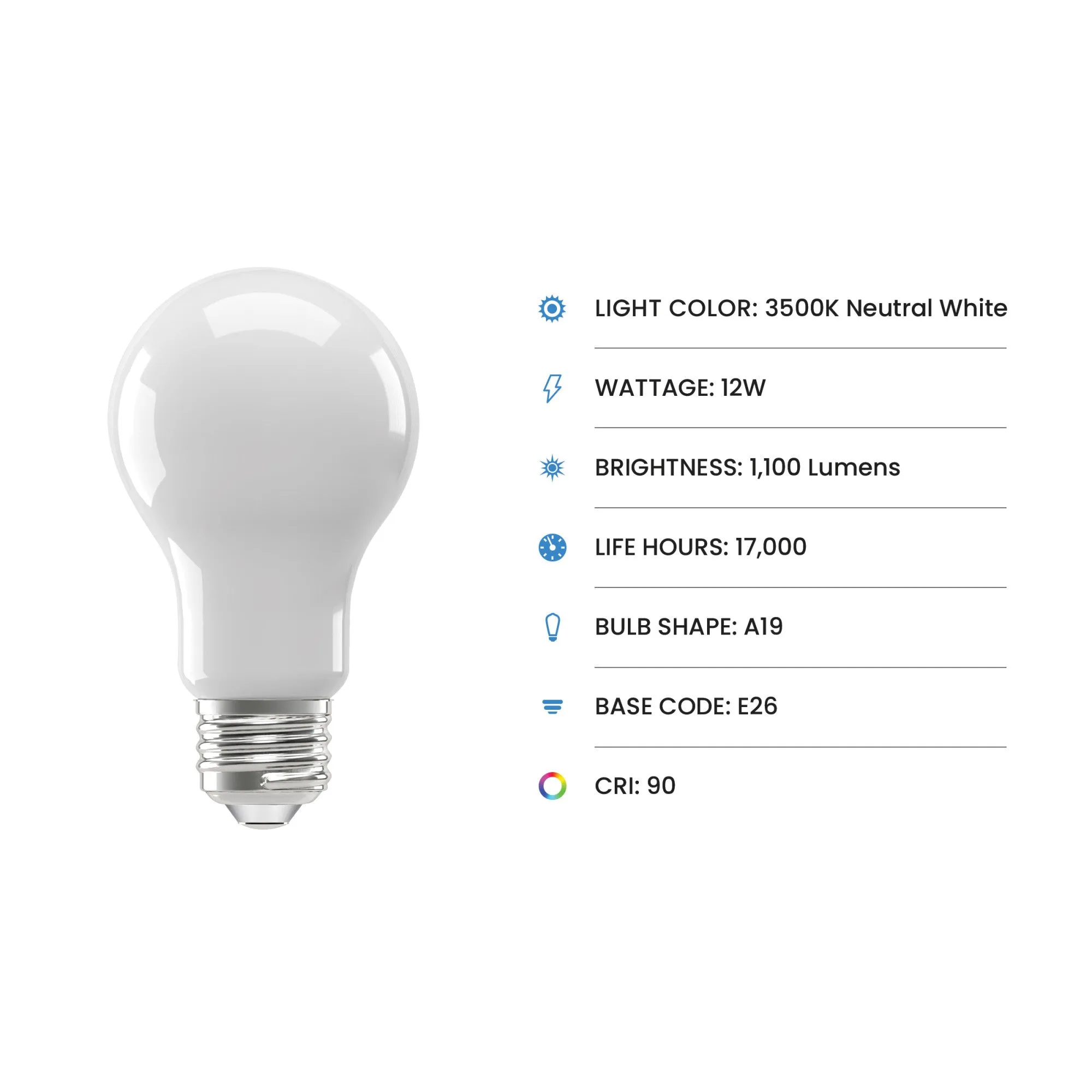 12W (75W Replacement) Neutral White (3500K) Medium E26 Base A19 Enhance Dimmable General Purpose LED Light Bulb (4-Pack)