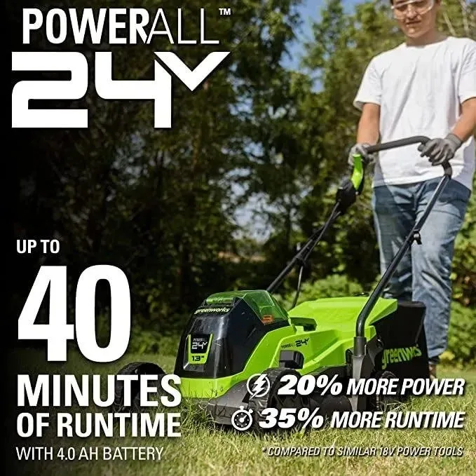 24V 13" Cordless Battery Push Mower 3pc Combo Kit w/ (1) 4.0Ah USB Battery, (1) 2.0Ah Battery & Chargers