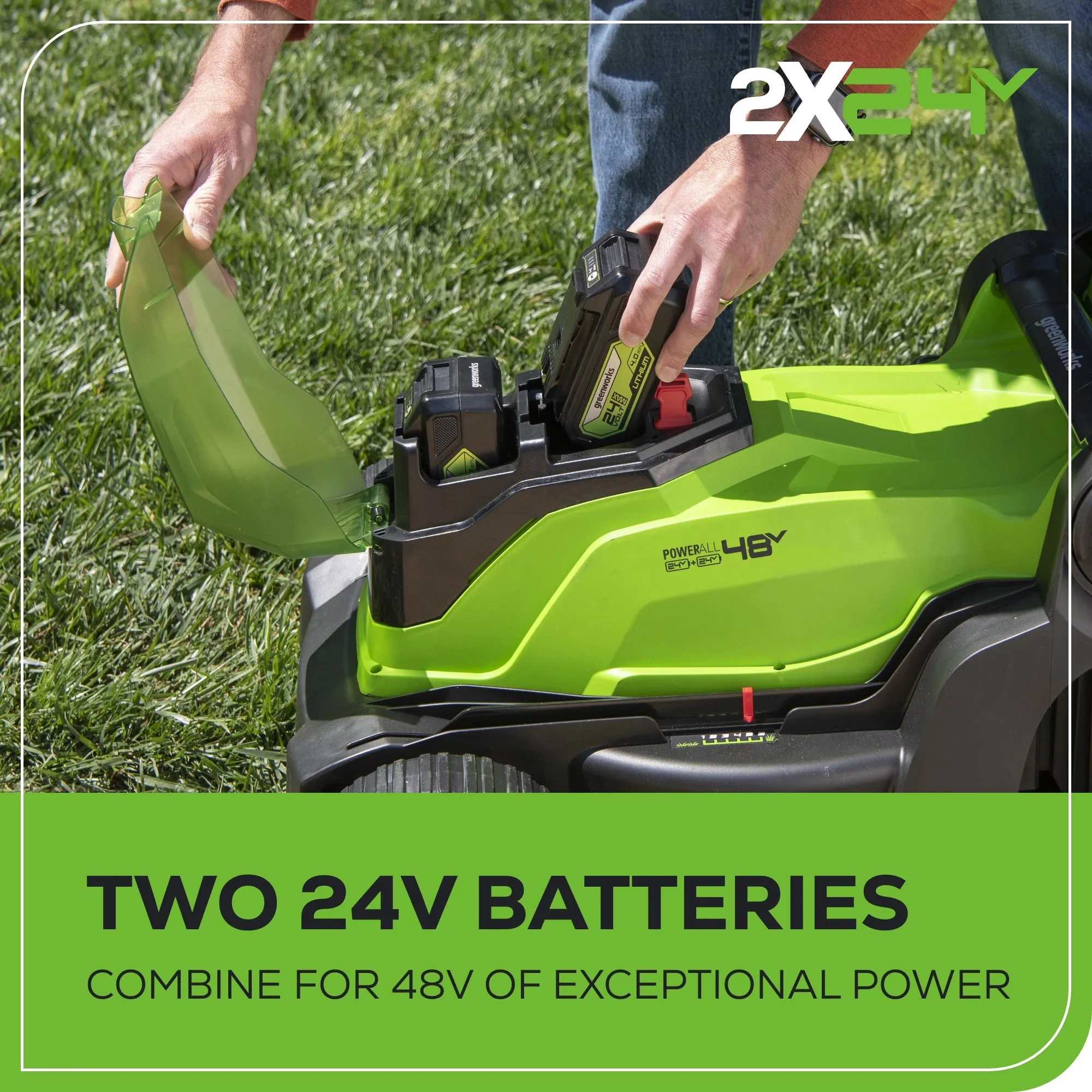 48V (2x24V) 17" Cordless Battery Push Lawn Mower w/ (2) 4.0Ah Batteries & Dual Port Charger