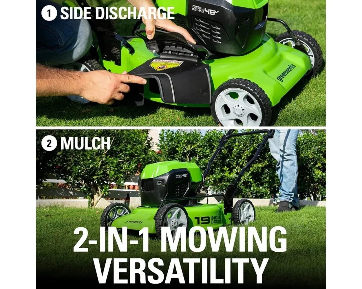 48V (2x24V) 19" Cordless Battery Push Mower, 10" String Trimmer & 320 CFM Blower Combo Kit w/ (2) 4.0Ah USB Batteries & Charger