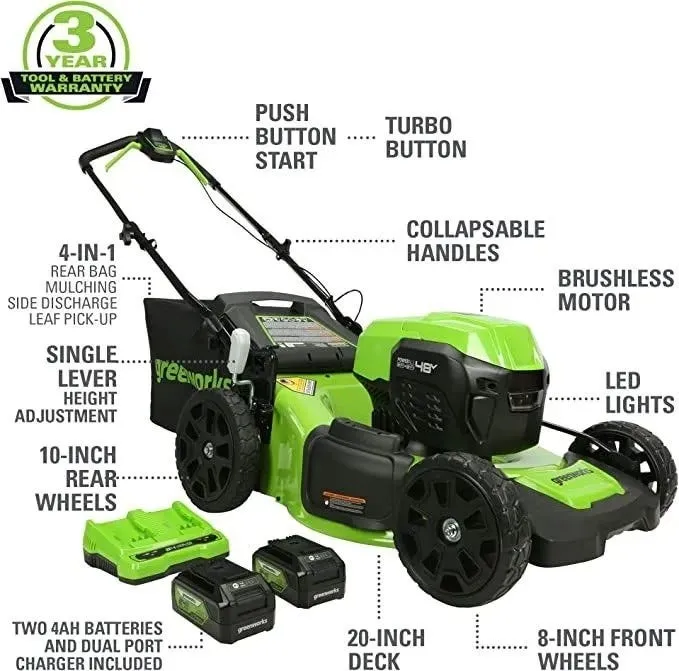 48V (2x24V) 20" Cordless Battery Push Mower & 320 CFM Blower Combo Kit w/ (2) 4.0Ah Batteries, (1) 2.0Ah Battery & Chargers