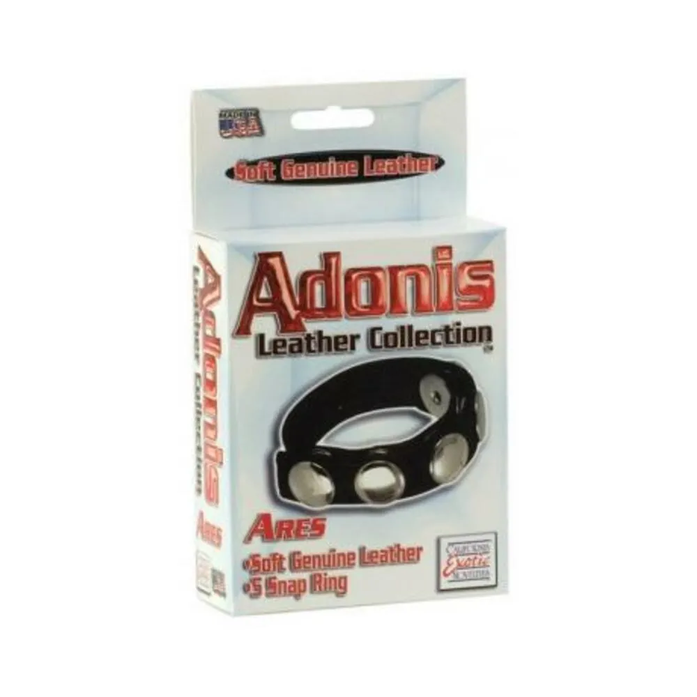 Adonis Leather Collection Ares 5 Snap Adjustable Strap Black