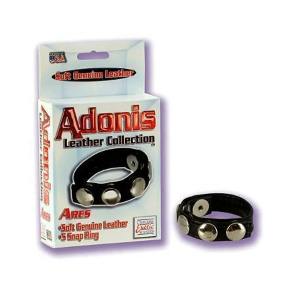 Adonis Leather Collection Ares 5 Snap Adjustable Strap Black