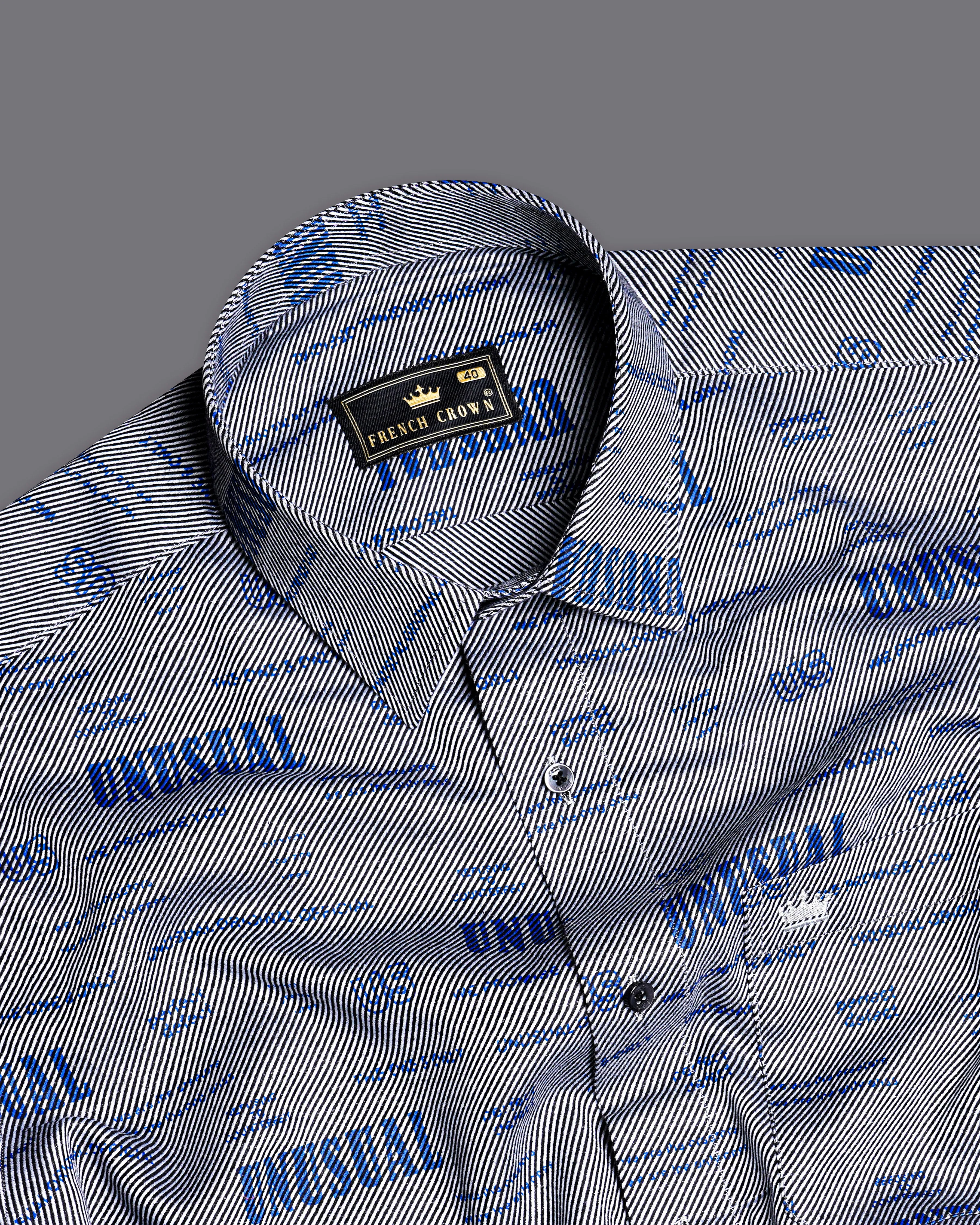 Aluminium Gray and Cerulean Blue Quirky Textured Twill Premium Cotton Shirt