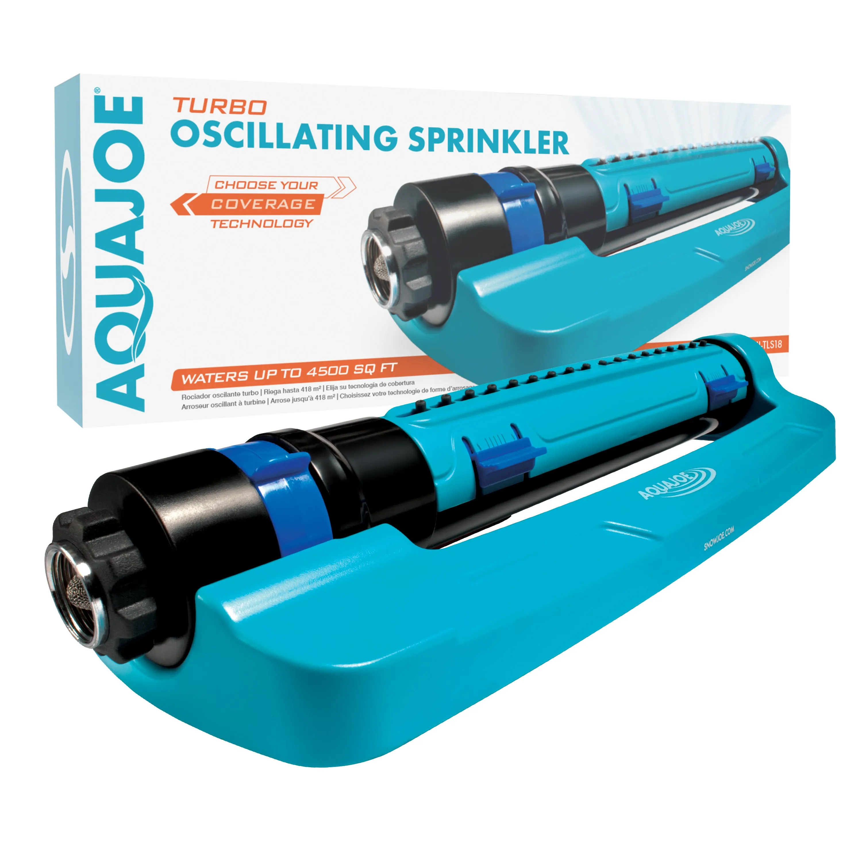 Aqua Joe SJI-TLS18 Turbo Oscillating Lawn Sprinkler | 3-Way Oscillation | Range/Width/Flow Control | 4500 sq ft Max Coverage