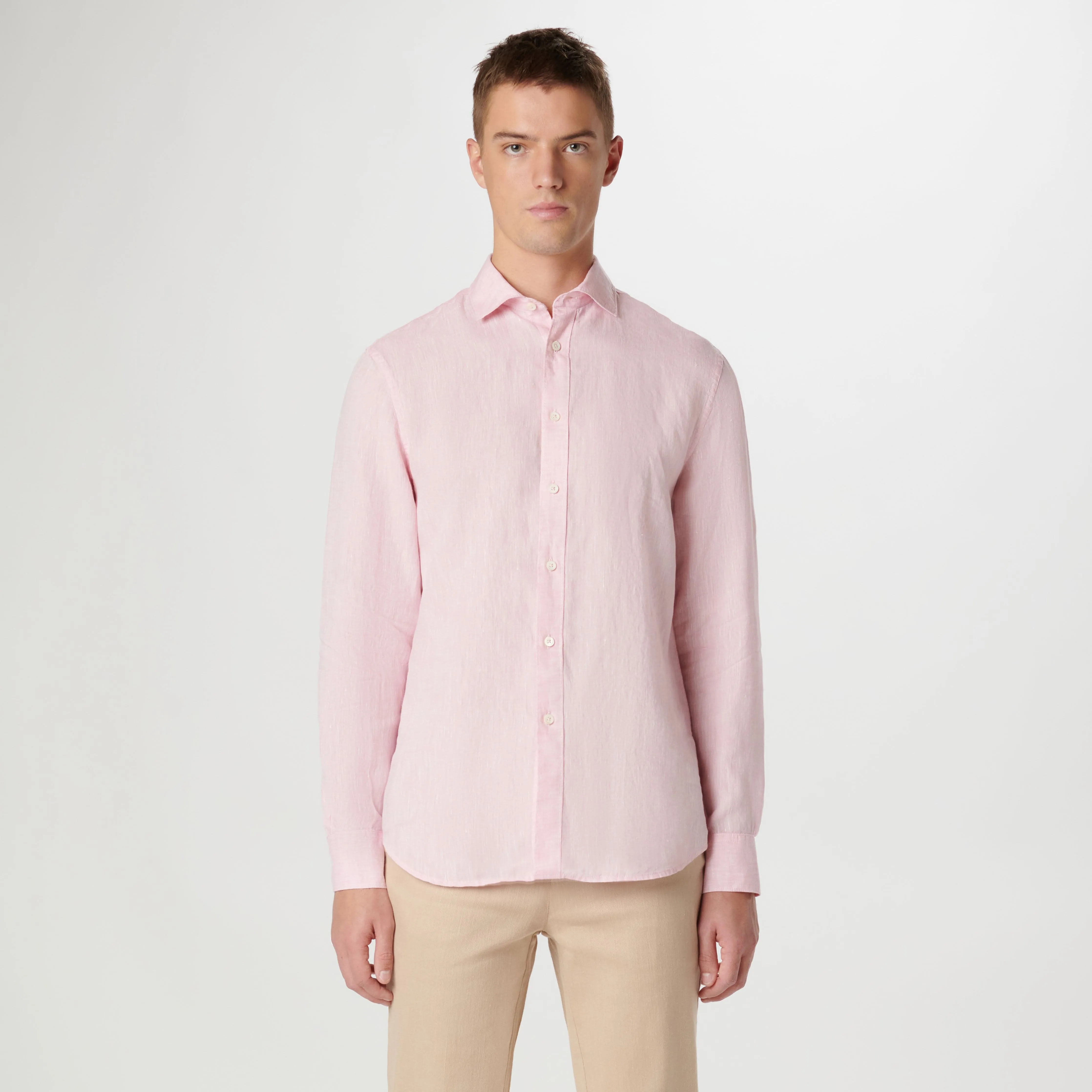 Axel Solid Linen Shirt- Pink