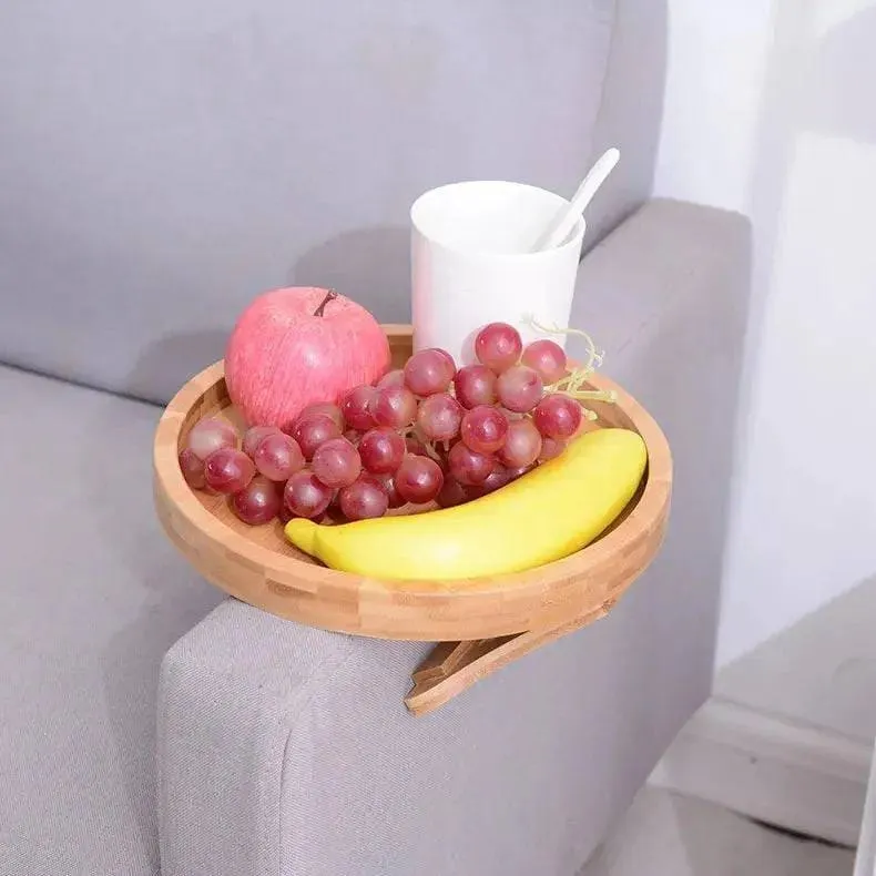 Bamboo Tray Stylish Clip-On Sofa Armrest Accessory for Eco-Friendly Homes