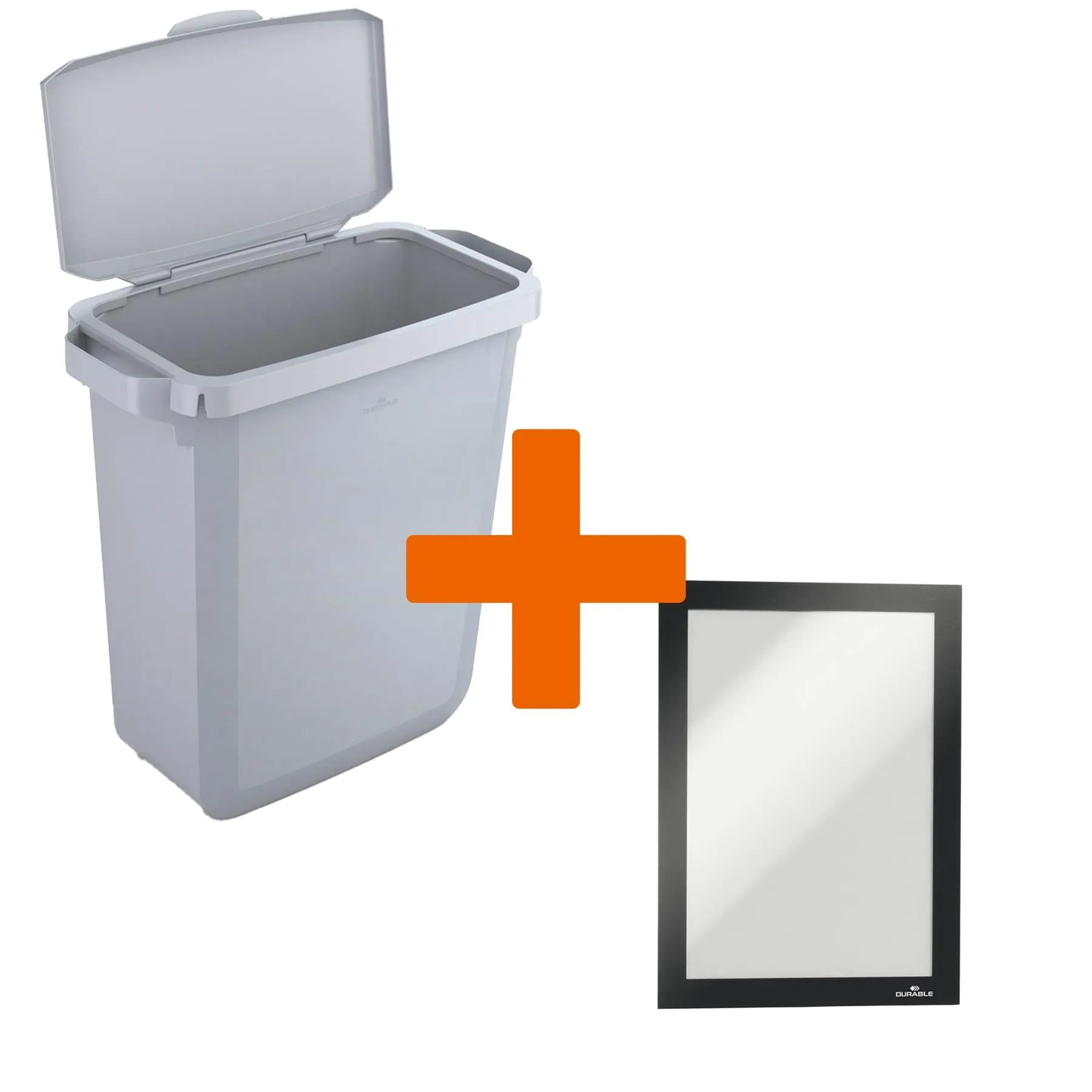 Durable DURABIN Grey Recycling Bin with Grey Hinged Lid   Black Duraframe | 60L