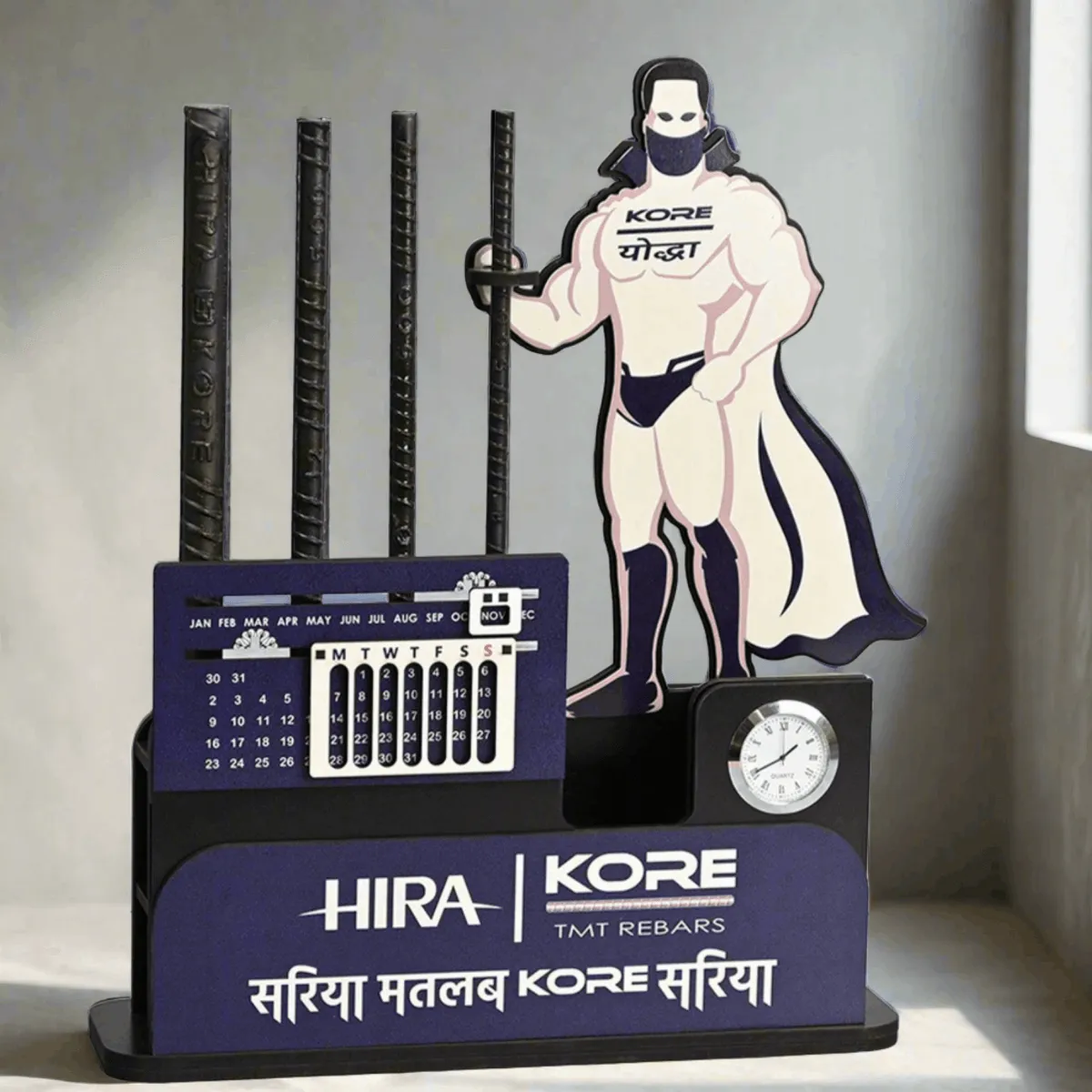 Eco Friendly Customize Iron Rod Stand With Calendar & Clock for Workspace Solutions | Perfect Gift For Industries | Iron Rod Stand with Expansive Storage