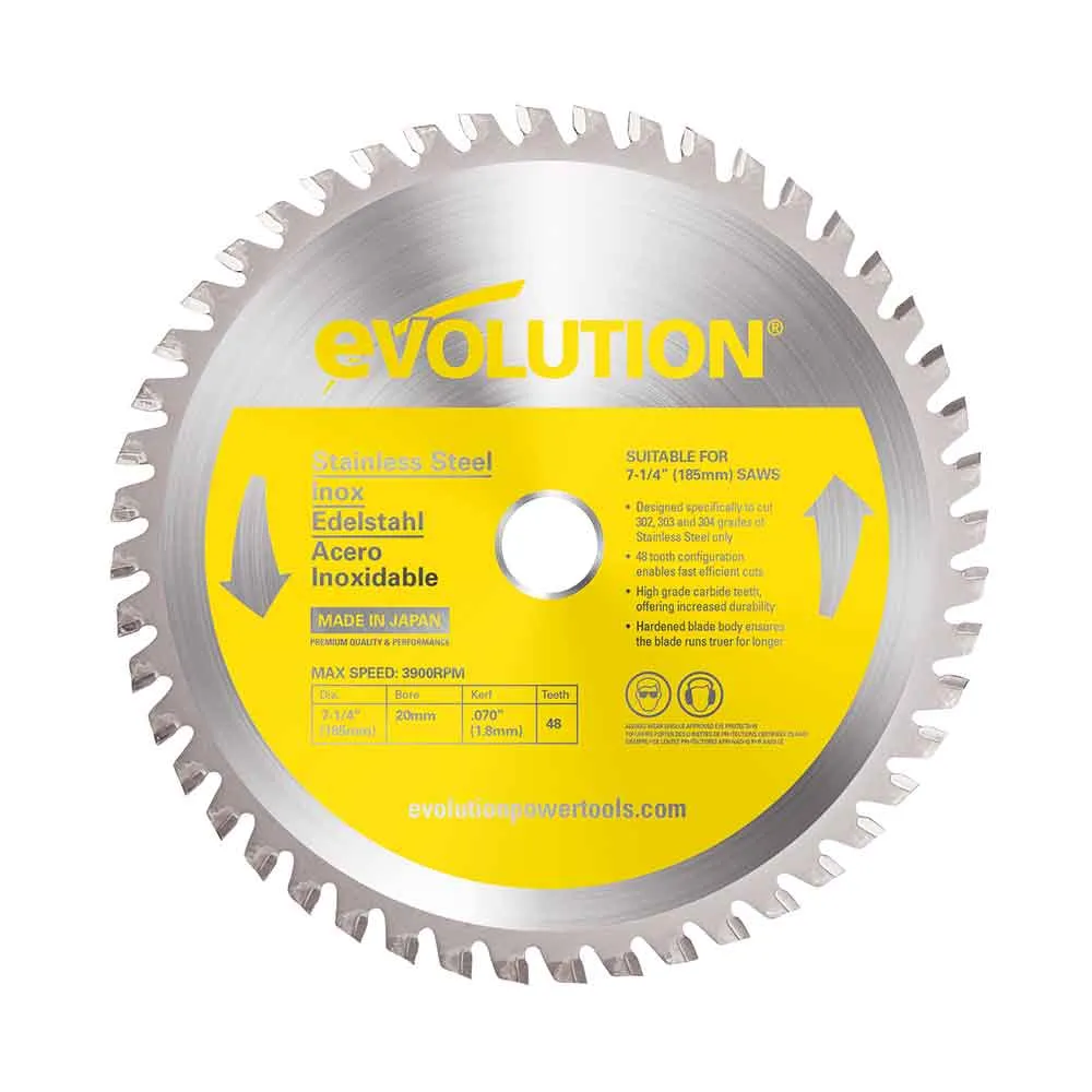 Evolution 180mm Stainless Steel Cutting 48T TCT Circular Saw Blade