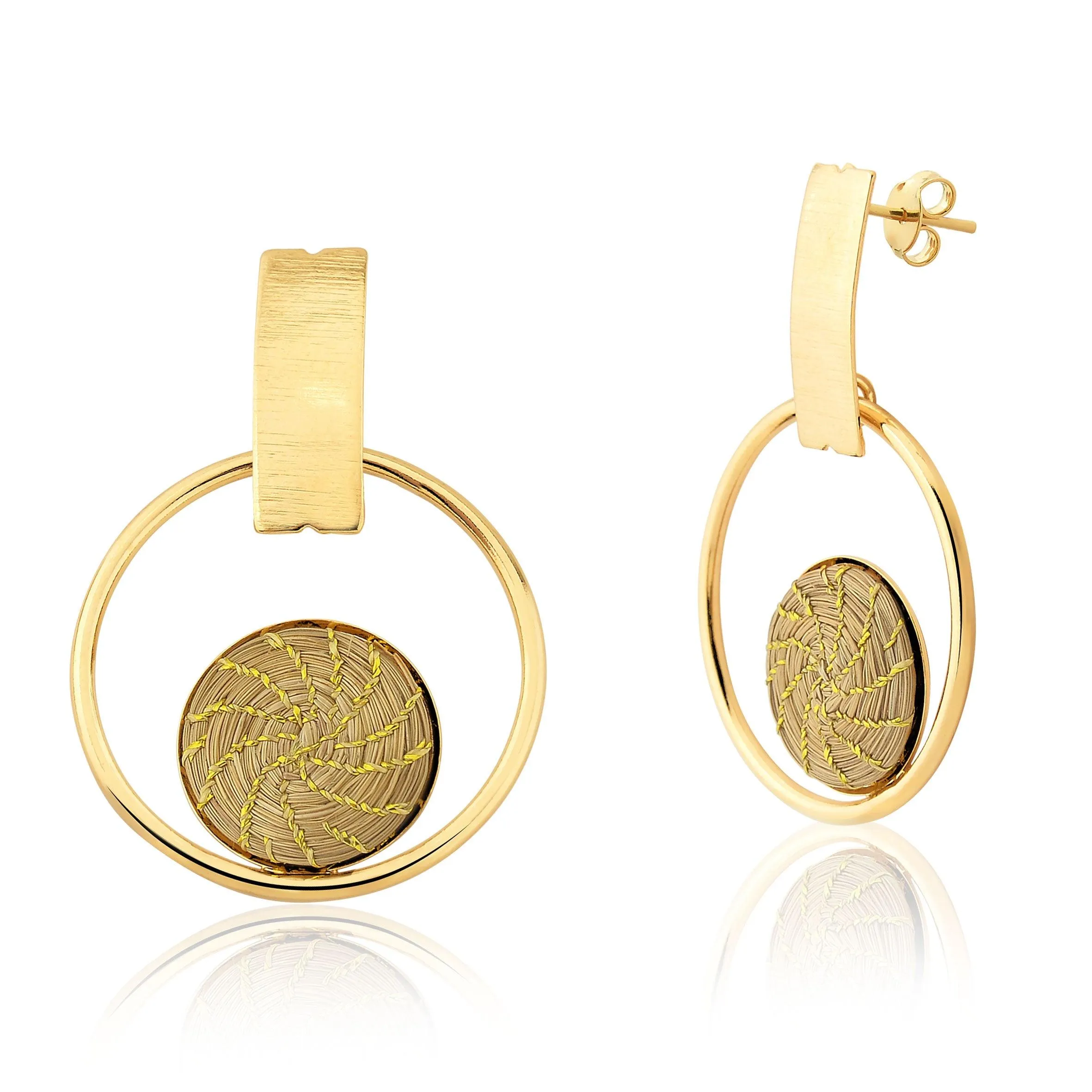 Golden Grass Mandala Circle Earrings