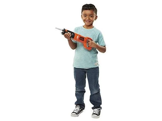 Kids Pretend Play Black & Decker Outdoor Power Tools Assortment Includes Chainsaw, Grass Trimmer, Reciprocating Saw, and Jackhammer