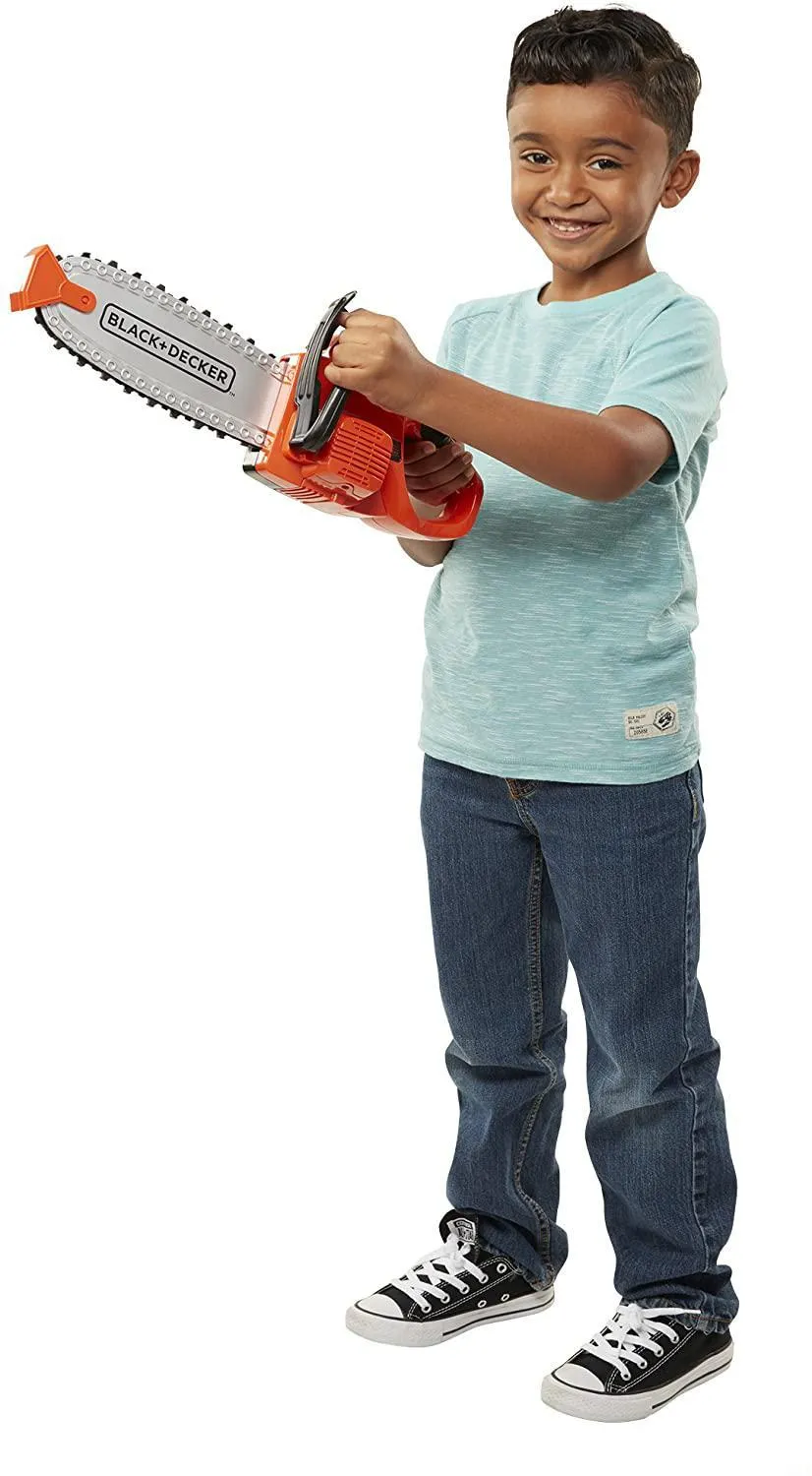 Kids Pretend Play Black & Decker Outdoor Power Tools Assortment Includes Chainsaw, Grass Trimmer, Reciprocating Saw, and Jackhammer