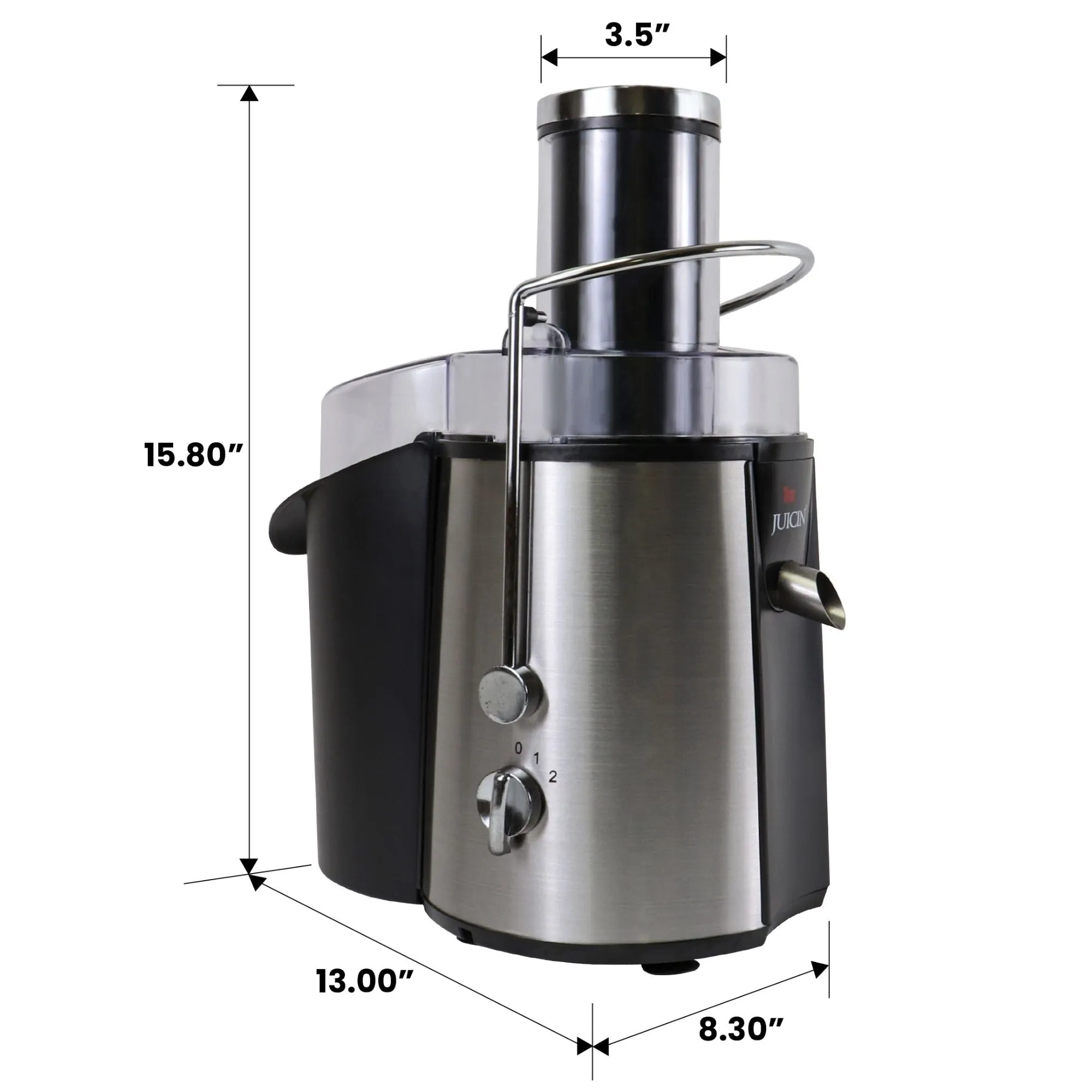 Total Chef Juicin' Juicer Wide Mouth Centrifugal Juice Extractor, 3" Wide Feed Chute, 700W, 2 Speeds, Surgical Steel Blade, Easy to Clean, Juicing Machine for Fruits, Vegetables, Greens, Almond Milk