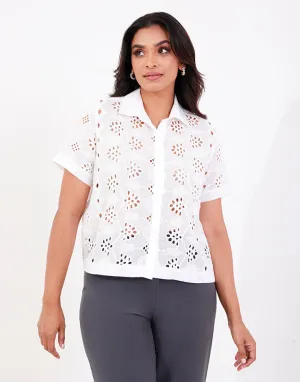 White Collared Cut Lawn Blouse