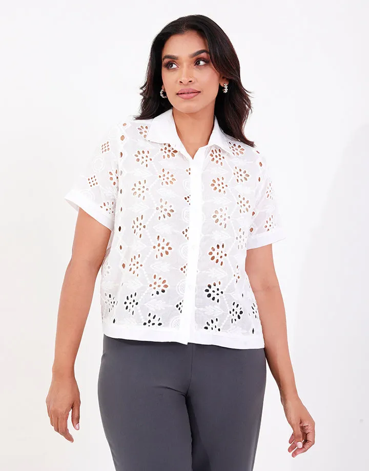 White Collared Cut Lawn Blouse